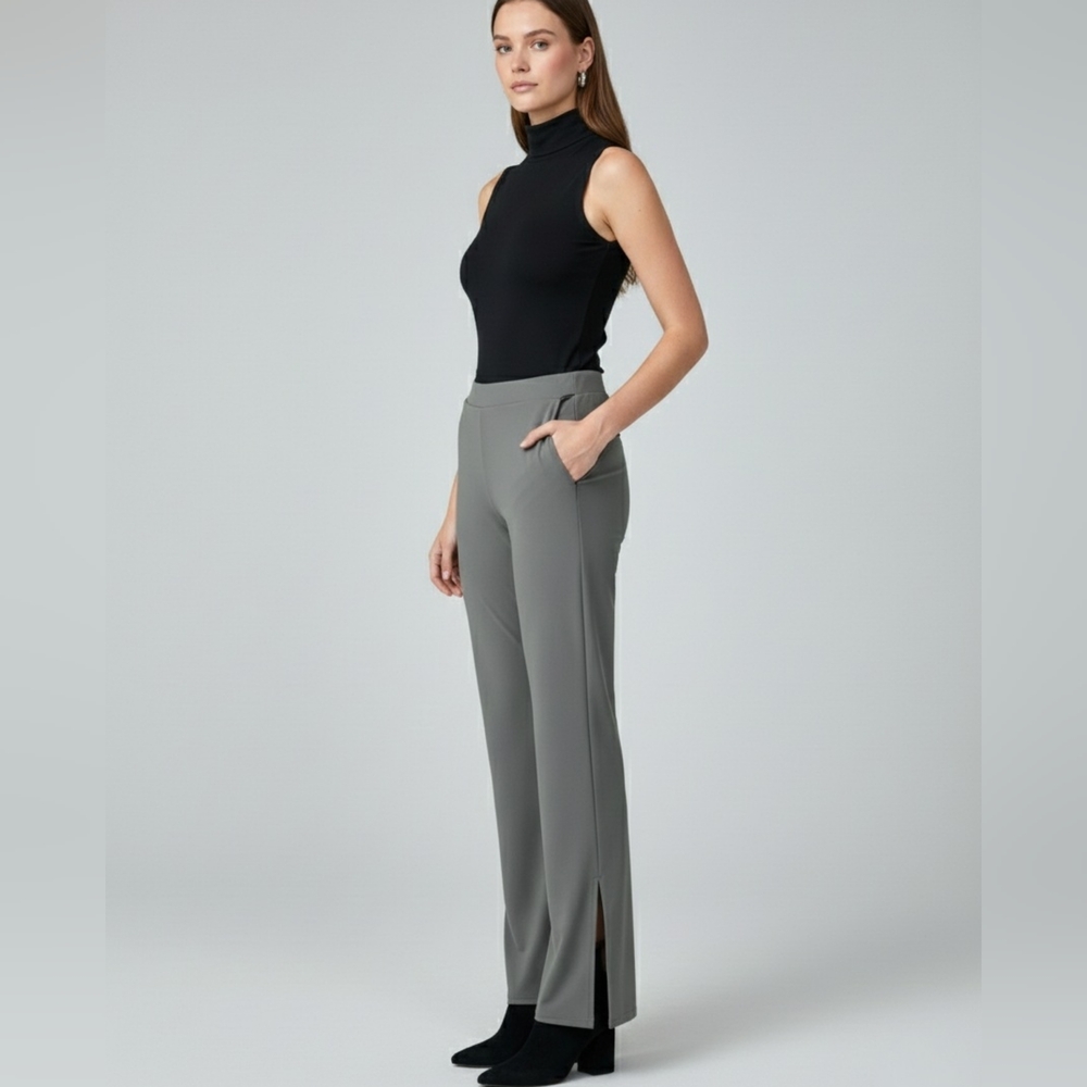 NWT Sympli Slice Pant Size 10 Hazel Green Slit Hem Made in Canada Travelwear - Picture 2 of 11